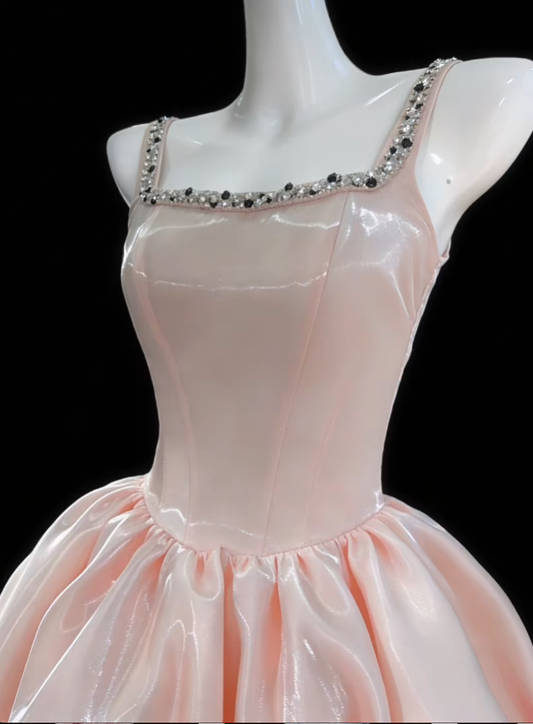Unique Ball Gowns Square Neck Pink With Beading Mini Senior Short Hoco Gowns High School Homecoming Dresses N4689