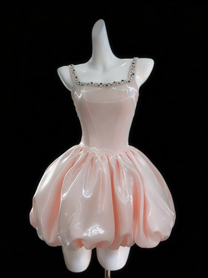 Unique Ball Gowns Square Neck Pink With Beading Mini Senior Short Hoco Gowns High School Homecoming Dresses N4689