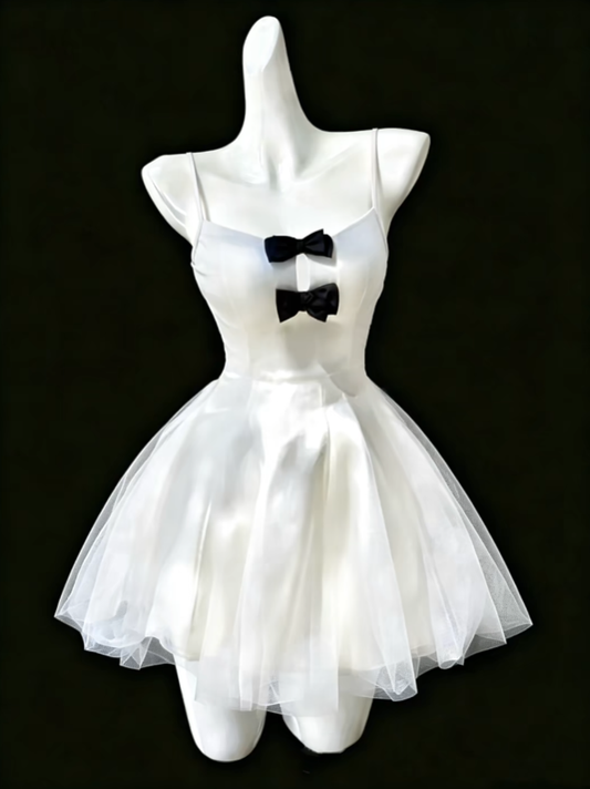 Pretty A Line Spaghetti Strap White Tulle Mini Senior Inspo Graduation High School Short Homecoming Dresses N4691