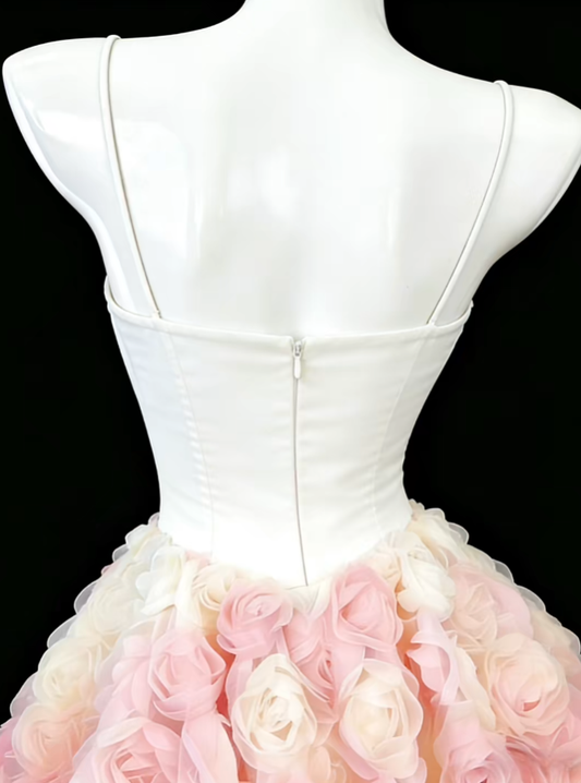 Pretty Ball Gown Spaghetti Strap White Tulle With 3D Flowers Mini Senior Inspo Graduation Short Homecoming Dresses N4693