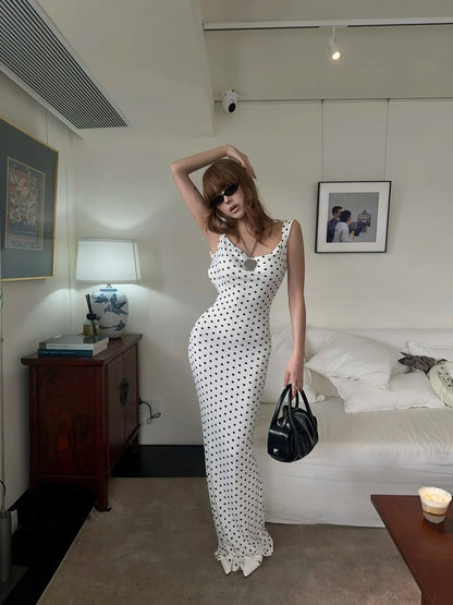 Robe de bal longue sirène chic, dos nu, col carré, en satin noir à pois avec nœud papillon, idéale pour une soirée d'anniversaire ou toute autre occasion (N470)