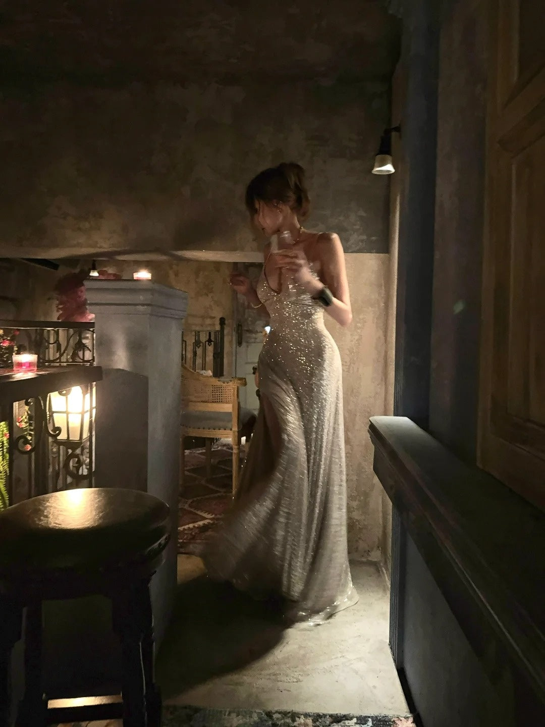 Robe de bal longue champagne à fines bretelles et corset lacé, style sirène scintillante, inspiration pour un 18e anniversaire, robe de soirée N472