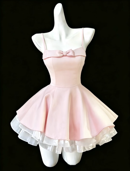 Jolie robe de bal courte, bretelles spaghetti, blanche et rose, pour la remise des diplômes ou le retour à la maison N4700