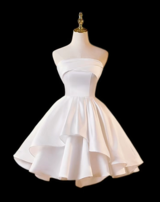 Elegant Ball Gown Strapless Sleeveless White Mini Senior Inspo Graduation Short Homecoming Dresses N4702