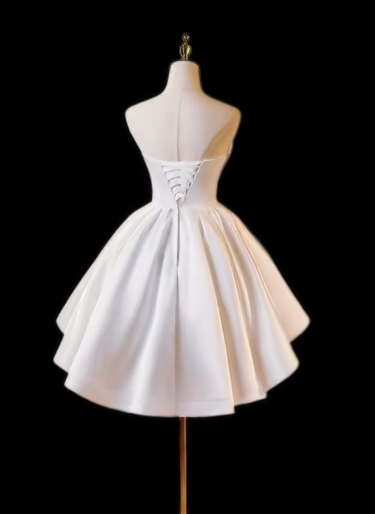 Elegant Ball Gown Strapless Sleeveless White Mini Senior Inspo Graduation Short Homecoming Dresses N4702