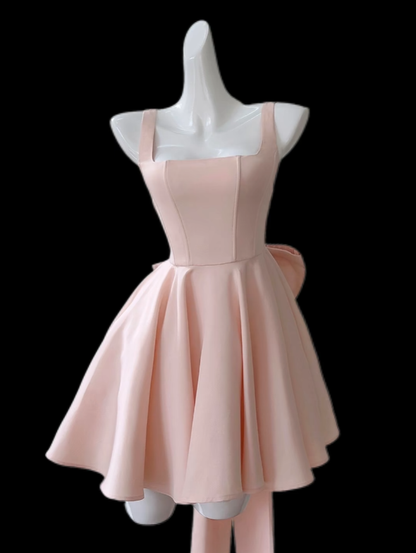 Jolie robe de bal, col carré, rose poudré, mini, inspiration pour les seniors, remise de diplôme, robes de retour aux sources courtes N4704