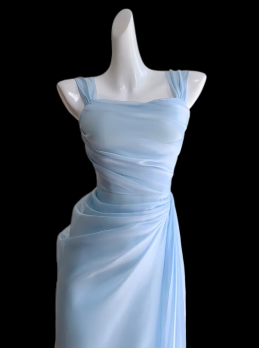 Romantic Mermaid Chiffon Blue Square Neck Ideas For Women 18th Birthday Dresses Holiday Summer Outfits N4707