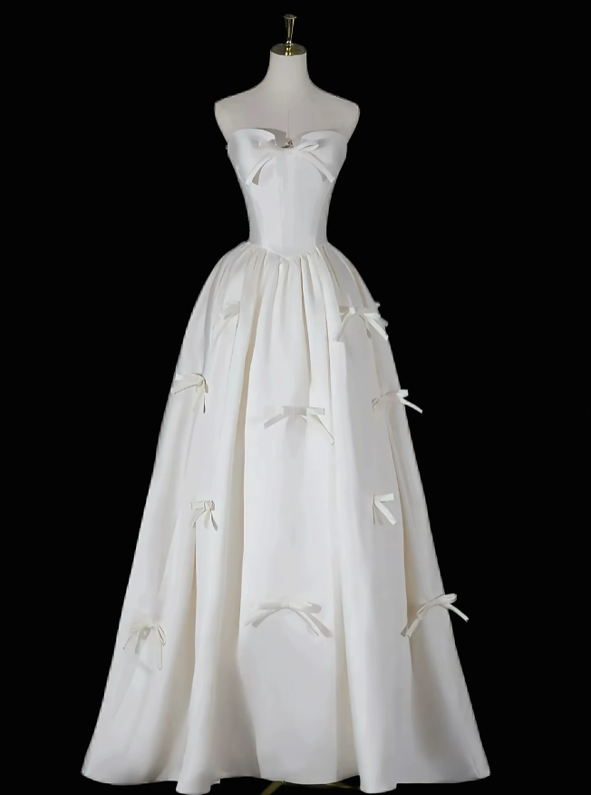 Cute A line Sweetheart Sleeveless Long Satin Garden White Wedding Dresses N4712