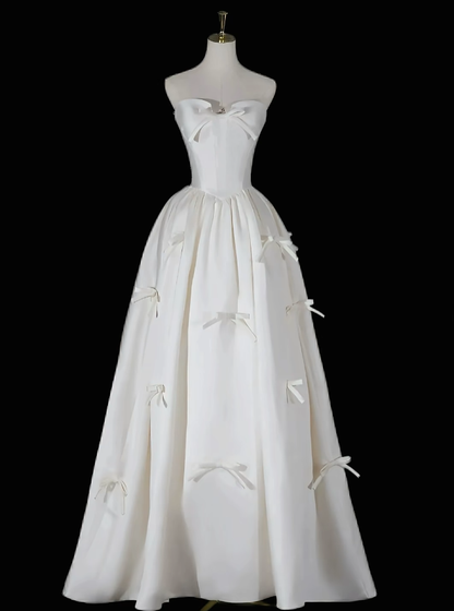 Cute A line Sweetheart Sleeveless Long Satin Garden White Wedding Dresses N4712