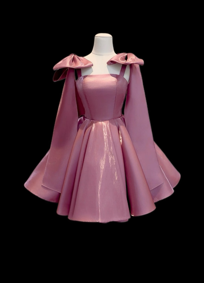 Elegantes Ballkleid Träger Ärmellos Pink mit Schleife Mini Abschlussball-Inspiration Kurze Heimkehrkleider N4715