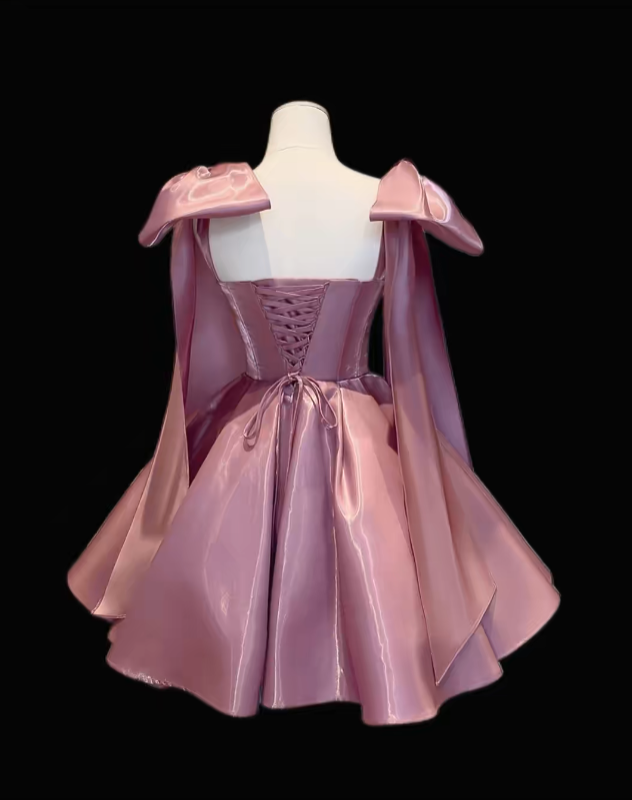 Elegantes Ballkleid Träger Ärmellos Pink mit Schleife Mini Abschlussball-Inspiration Kurze Heimkehrkleider N4715