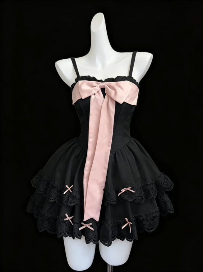 Elegantes Ballkleid Spaghettiträger Ärmellos Schwarz Pink Mit Schleife Mini Senior Inspo Kurze Homecoming Kleider N4718