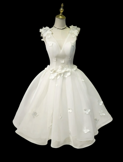 Hübsches Ballkleid V-Ausschnitt Weiß Mini Senior Inspo Abschluss Kurz Homecoming Kleider N4723