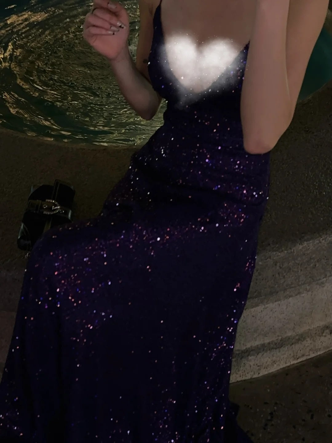 Funkelndes Meerjungfrauen-Abendkleid mit Spaghettiträgern, lila Pailletten, langes Abendkleid zum 18. Geburtstag, formelles Kleid N478