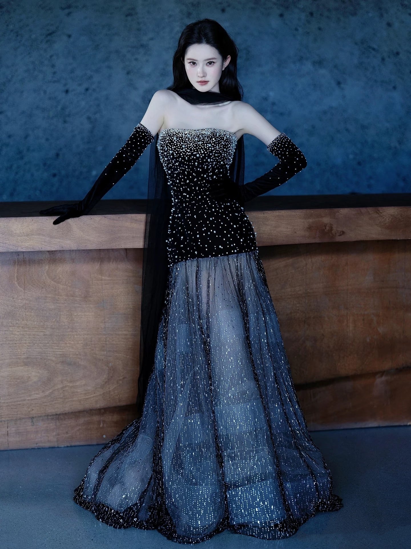 Robe de soirée longue de princesse sirène bustier à sequins noirs, robe de bal de promo N738