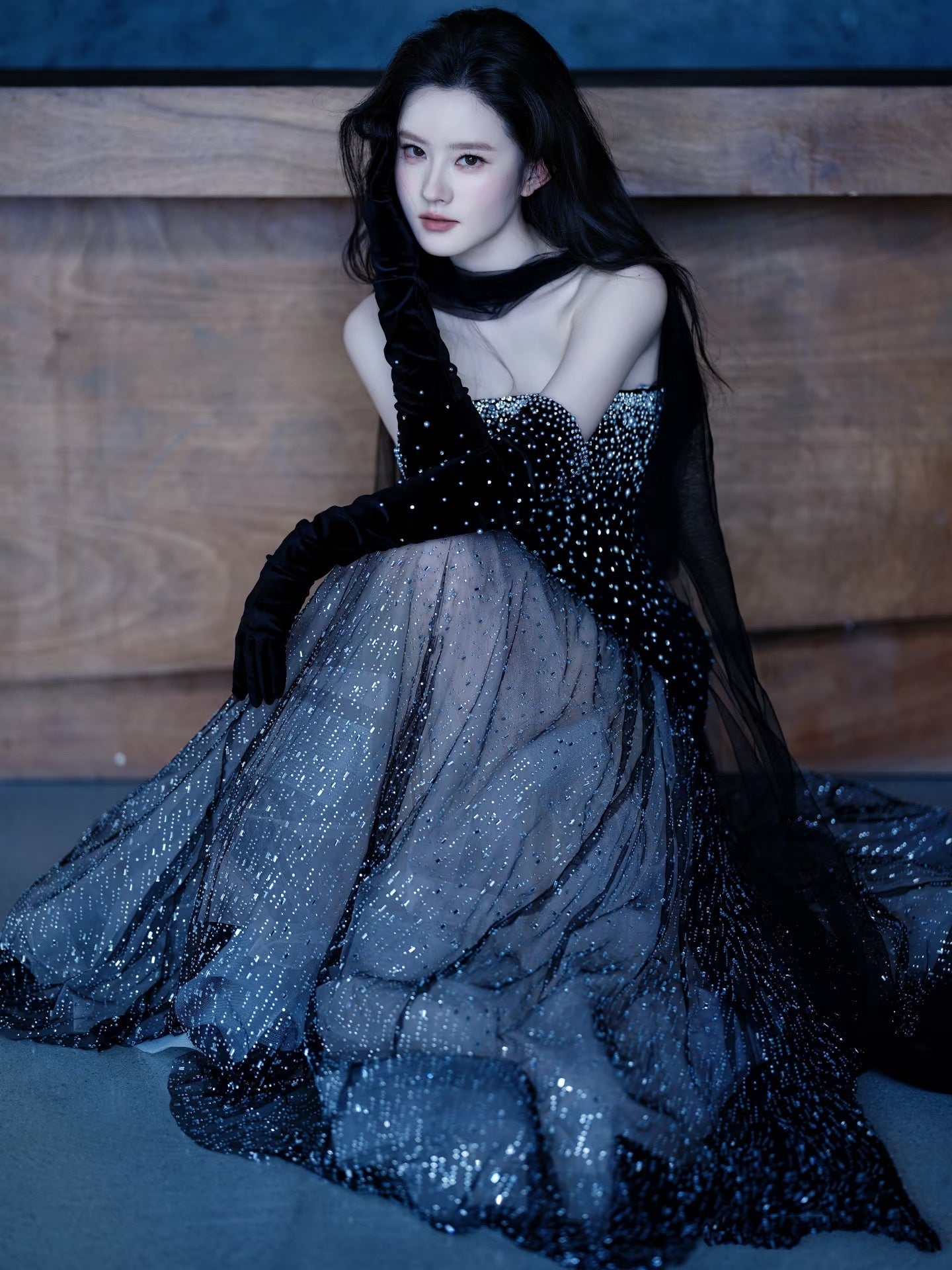 Robe de soirée longue de princesse sirène bustier à sequins noirs, robe de bal de promo N738