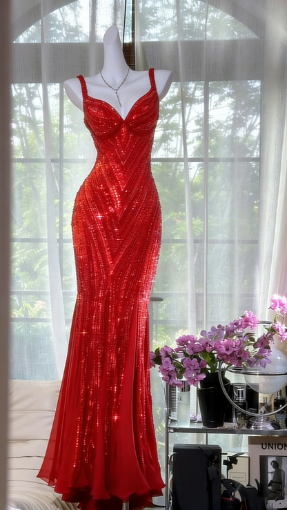 Vintage V Neck Dark Purple Chiffon Sequin Mermaid Long Party Gown Evening Dress 20th Birthday Outfits N875