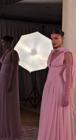 Beautiful A line V Neck Pink Chiffon Party Dresses Prom Dresses Impress Wedding Guest Dress N890