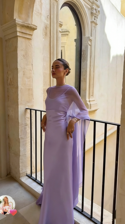 Schlichtes, blaues Chiffon-Abendkleid mit Spaghettiträgern in A-Linie – auch als Ballkleid oder Hochzeitsgastkleid geeignet (Modell N891)