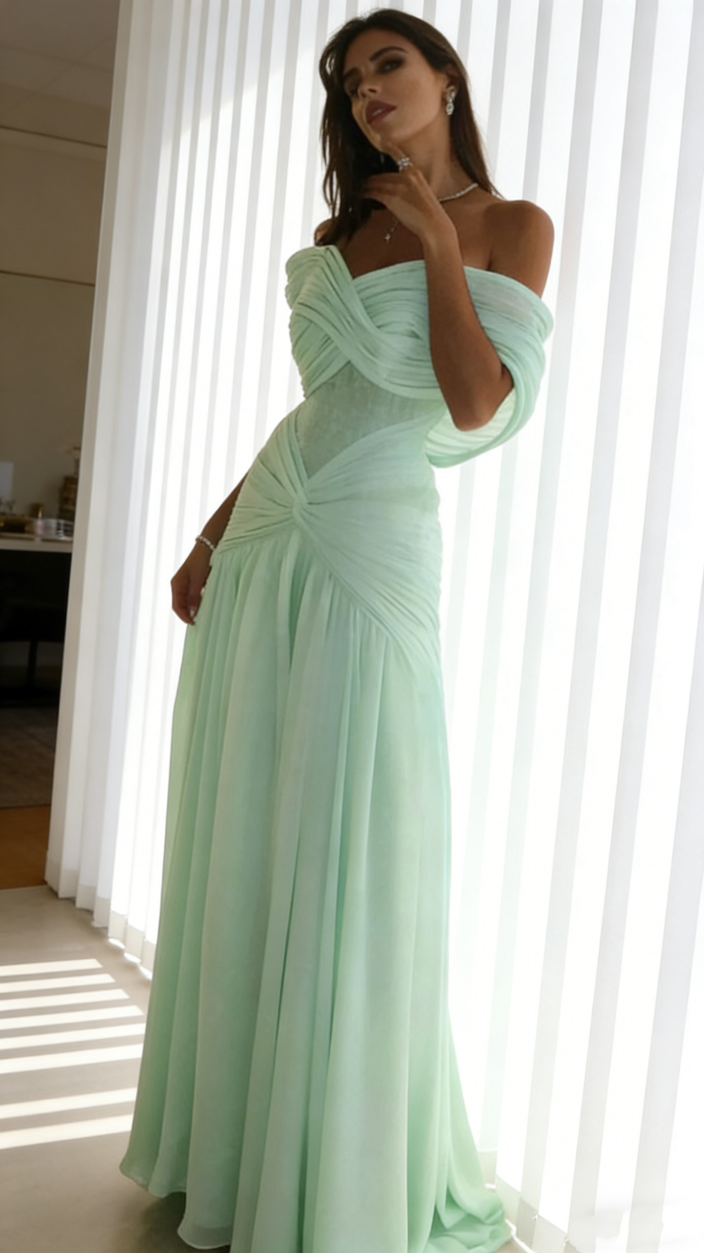Customized Soft Blue Chiffon Evening Dress Sexy Mermaid Sweetheart Off the Shoulder Celebrity Gowns Wedding Guest Dress N897