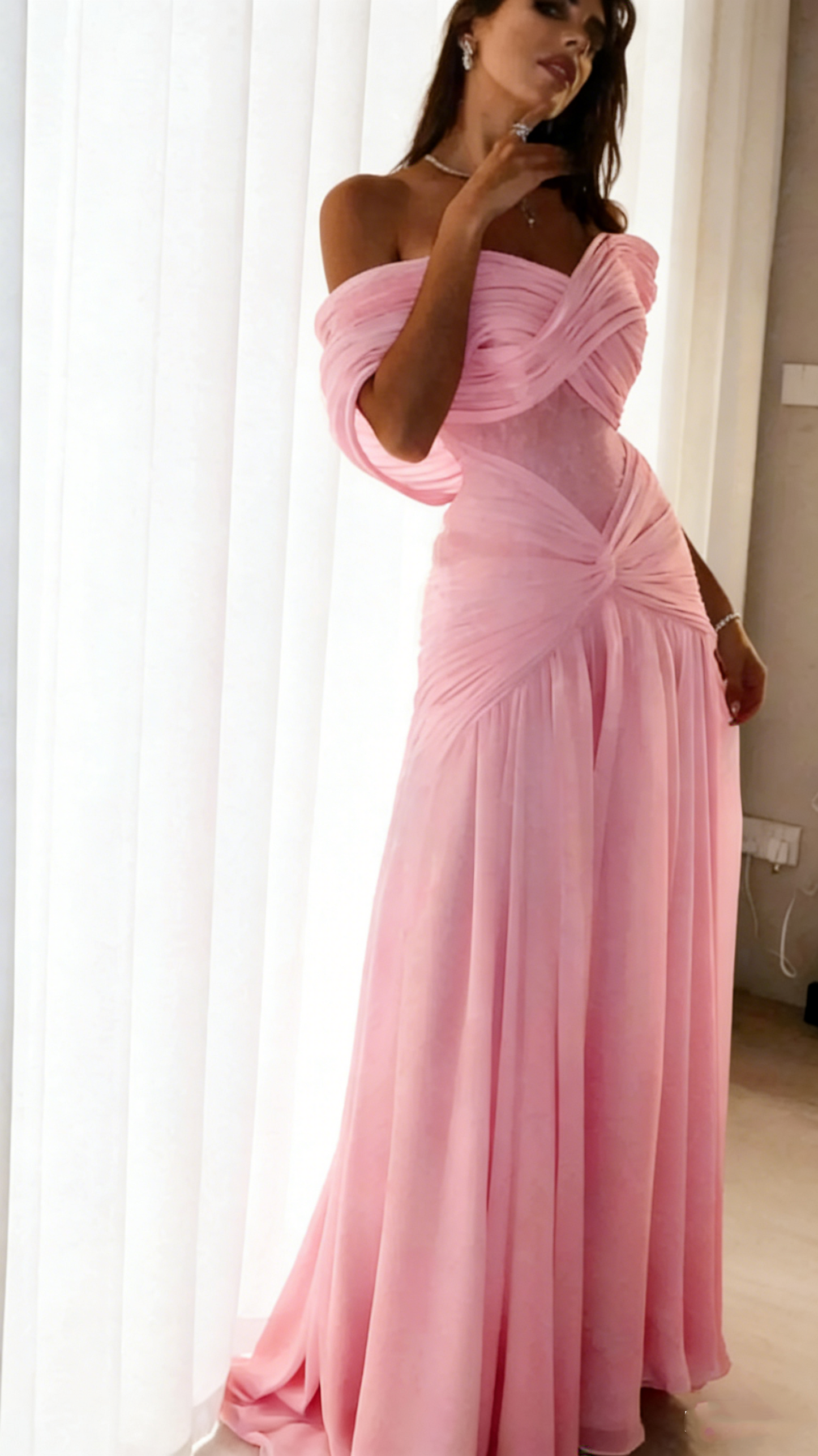 Customized Soft Blue Chiffon Evening Dress Sexy Mermaid Sweetheart Off the Shoulder Celebrity Gowns Wedding Guest Dress N897