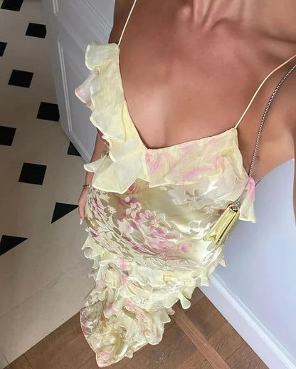 Einzigartiges Meerjungfrauen-Abendkleid mit Spaghettiträgern aus gelber Spitze und Chiffon, langes Partykleid zum 21. Geburtstag, Abschlusskleid N901