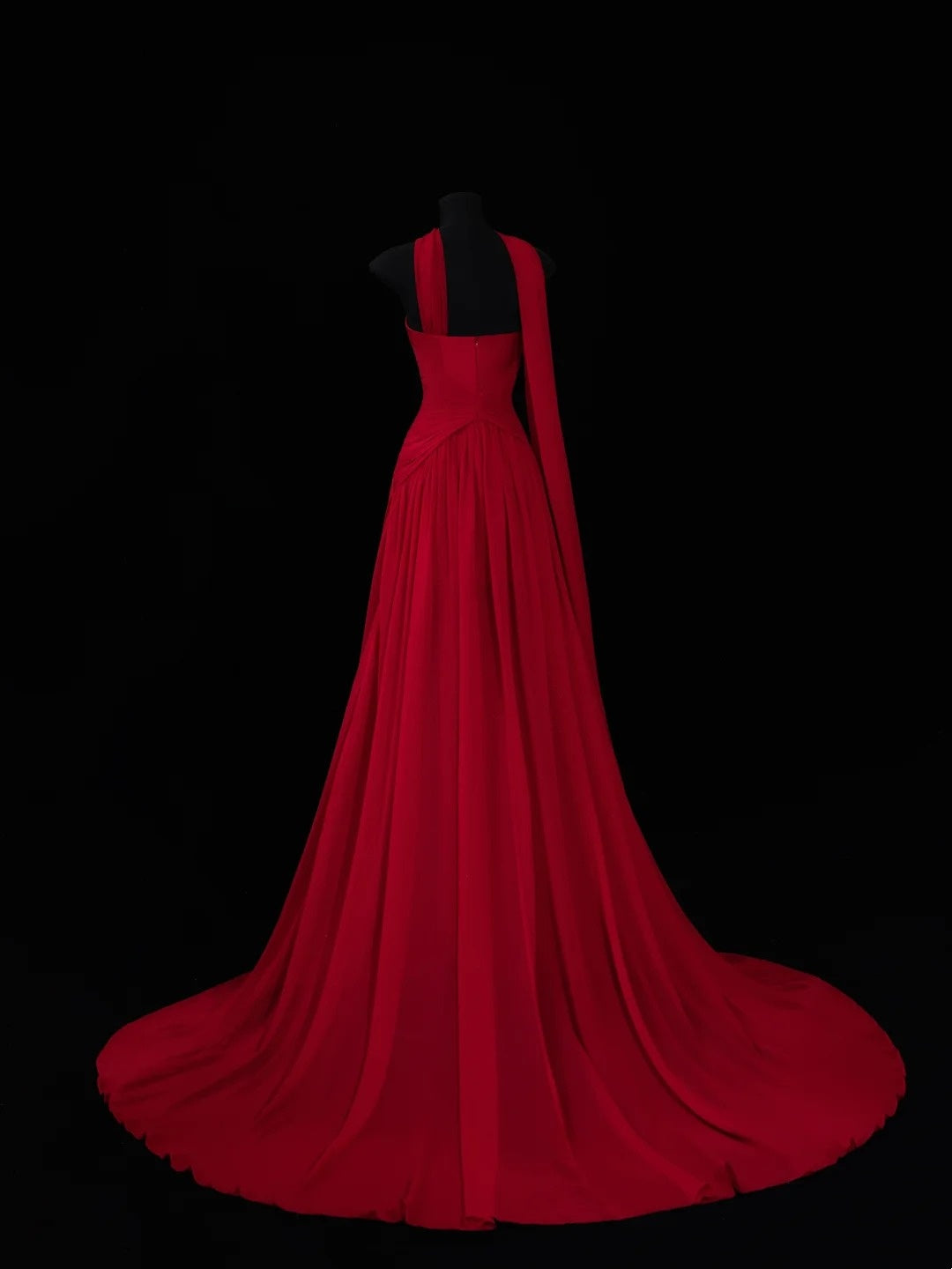 Chic A line Strapless Red Chiffon With Scarf Long Party Dresses Prom Dresses Impress Wedding Guest Dress N912