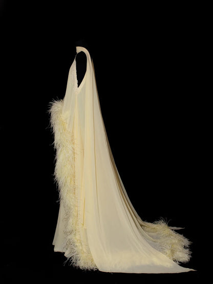 Chic A line Scoop Neck Yellow Chiffon With Feathers Long Party Dresses Prom Dresses Impress Wedding Guest Dress N913
