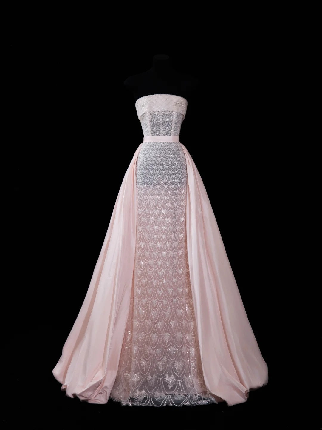 Robe de soirée longue rose sirène chic sans bretelles avec traîne et sequins, robe de bal élégante, robe d'invitée de mariage impressionnante N914