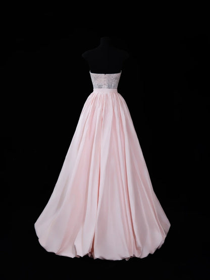 Robe de soirée longue rose sirène chic sans bretelles avec traîne et sequins, robe de bal élégante, robe d'invitée de mariage impressionnante N914