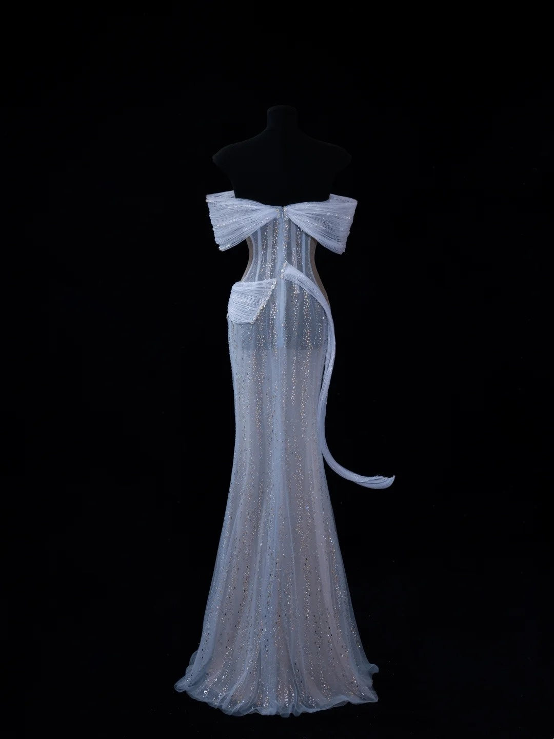 Vintage Meerjungfrauen-Abendkleid, schulterfrei, hellblau, paillettenbesetzt, langes Kleid, Partykleid, Outfit zum 18. Geburtstag, Abschlusskleid N915