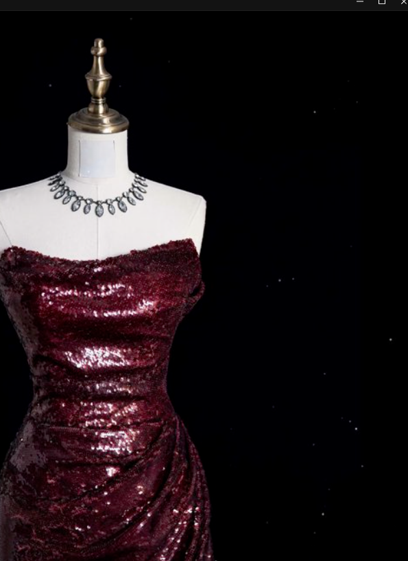 Robe de bal longue vintage fourreau sans bretelles bordeaux à sequins avec fente, tenue de soirée formelle N932