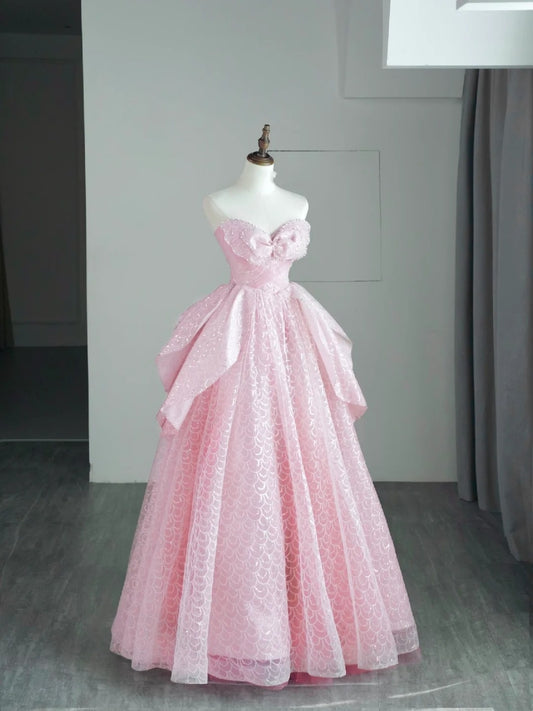 Cute Ball Gown Sweetheart Pink Tulle Long Prom Dresses Inspo 19th Birthday Outfits Formal Dress N528