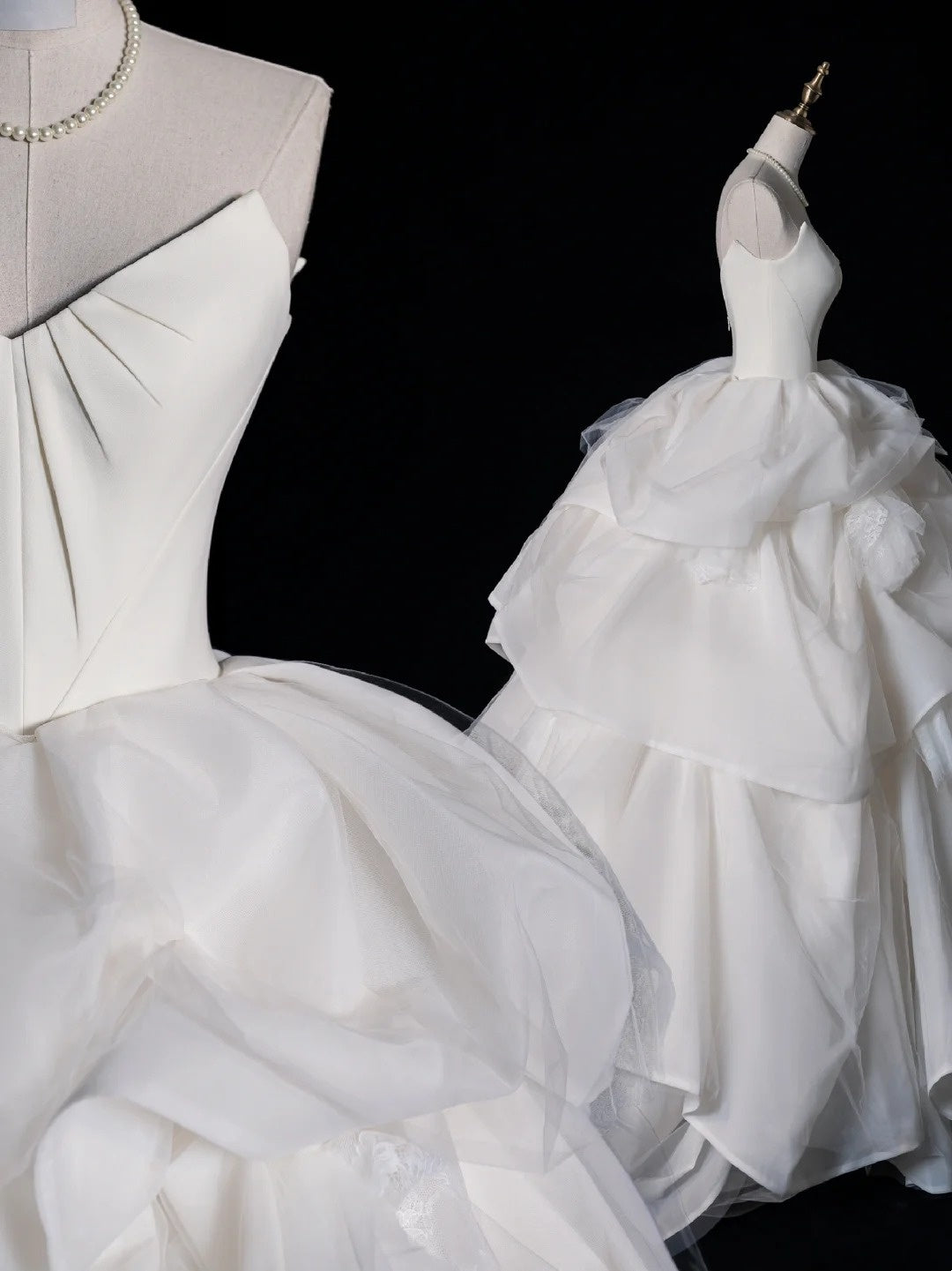 Robe de bal sobre en satin blanc, décolleté cœur, longue robe de mariée féérique d'automne N516