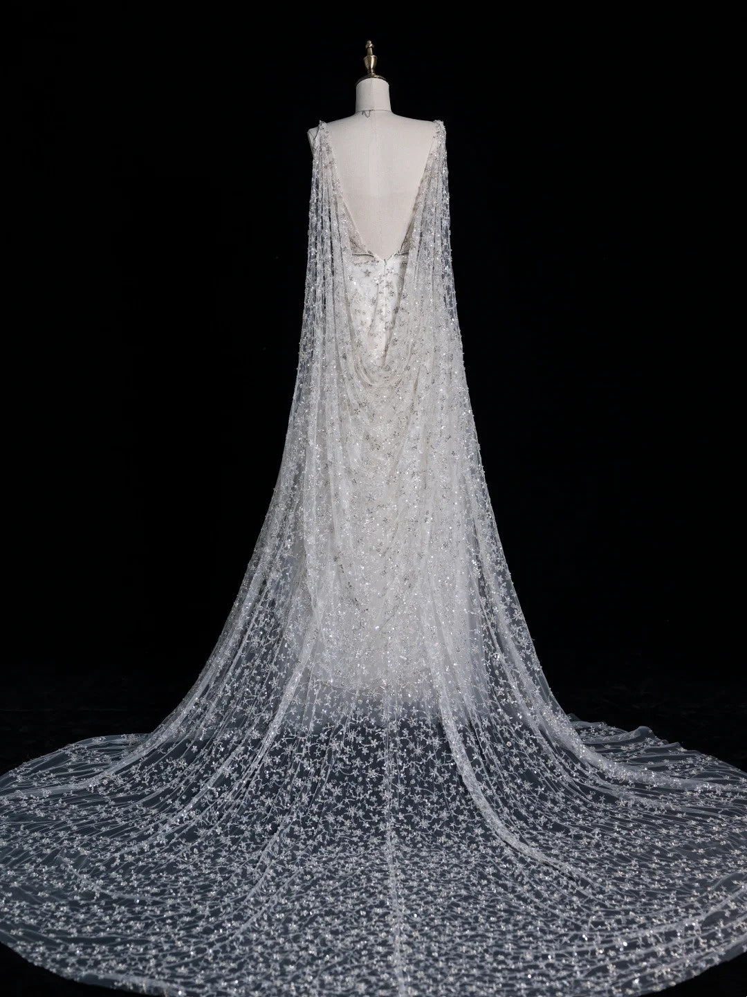 Bezauberndes A-Linien-Brautkleid mit V-Ausschnitt und Cape aus weißem Tüll, langes märchenhaftes Herbstbrautkleid N520