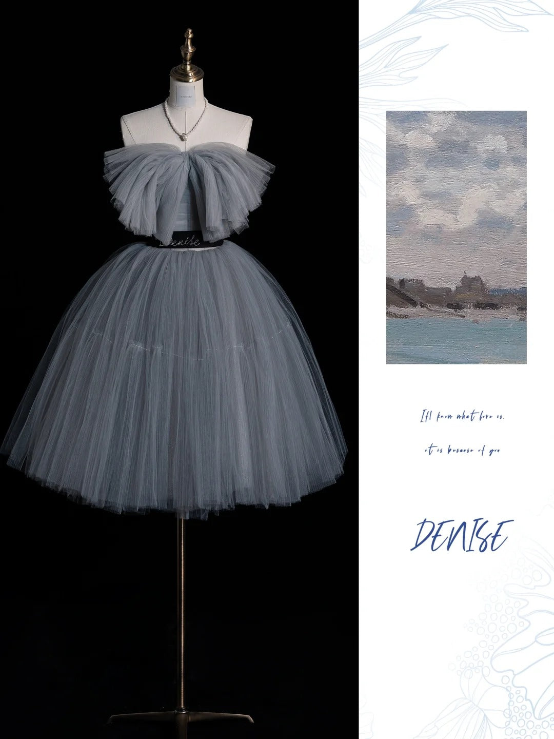 Elegantes, trägerloses, kurzes Ballkleid aus grauem Tüll für den 16. Geburtstag – ideal für den Abschlussball der Mittelstufe (Modell N524)