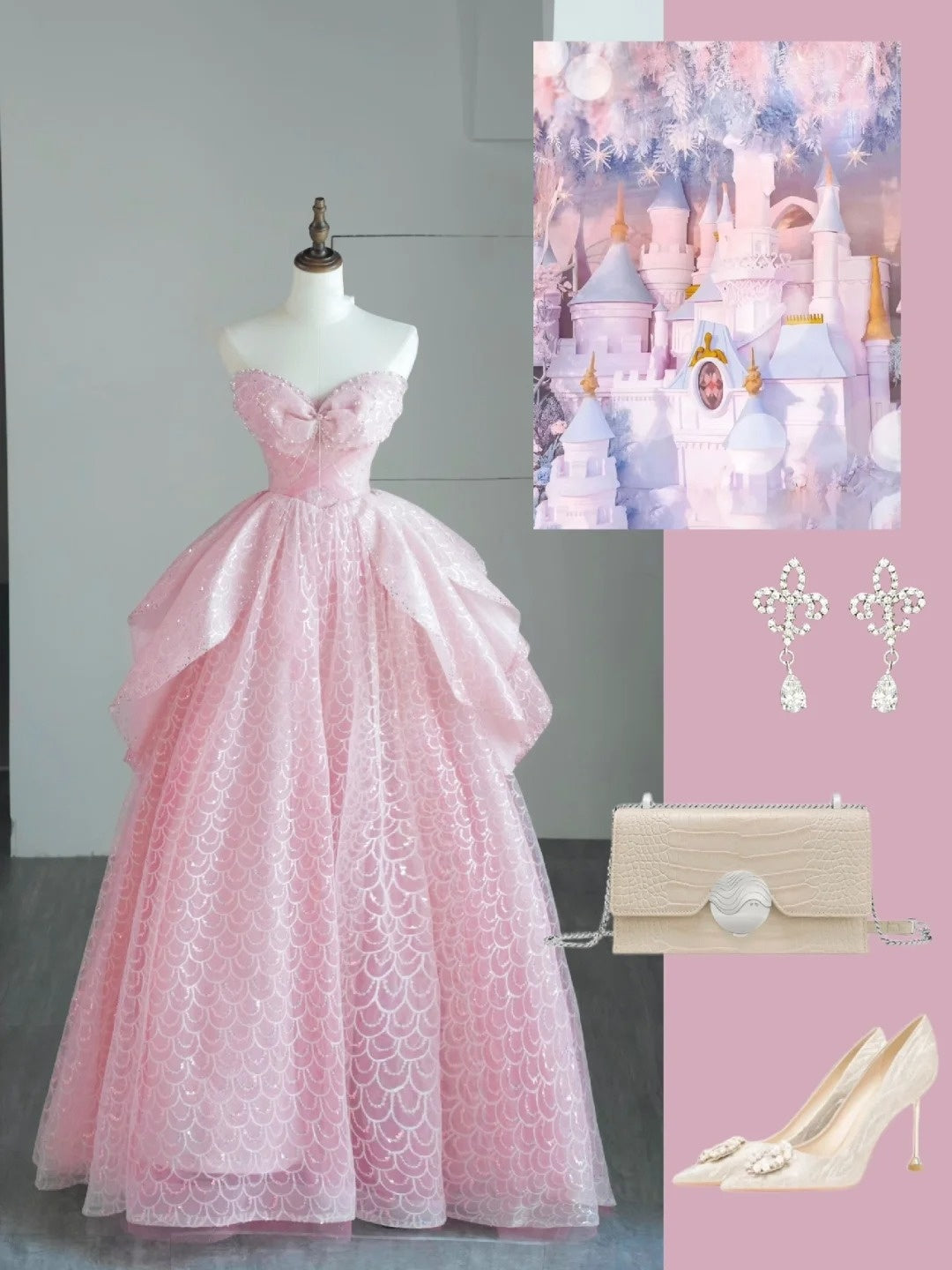 Niedliches Ballkleid mit Herzausschnitt, langes rosa Tüllkleid, Inspiration für Outfits zum 19. Geburtstag, formelles Kleid N528