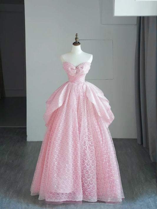 Cute Ball Gown Sweetheart Pink Tulle Long Prom Dresses Inspo 19th Birthday Outfits Formal Dress N528