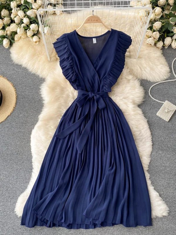 Simple V-neck Chiffon Short Dress Fashion Dress RF0027