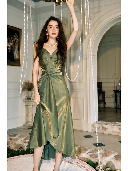 Robe de bal vert olive à fines bretelles, style sirène, idéale pour les lycéennes et les jeunes filles en fin d'année scolaire (AB2513)