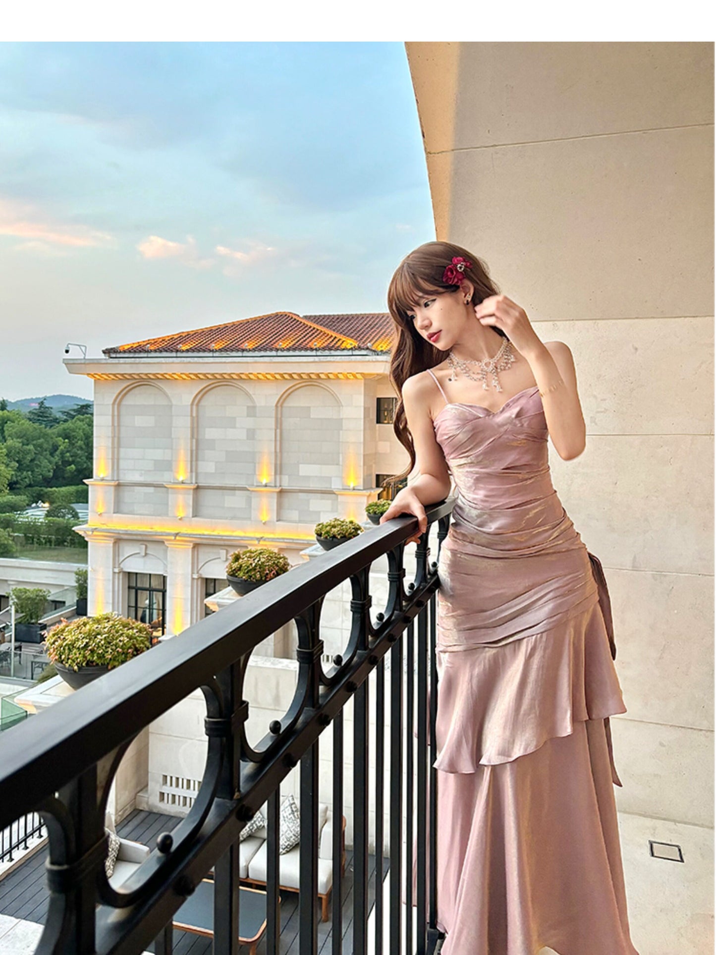 Elegantes Meerjungfrauen-Abendkleid mit Spaghettiträgern, silbernen Rüschen, langes Kleid für Teenager, Abschlussball, 20. Geburtstag AB2506