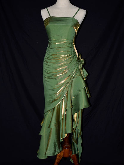 Vintage-Abendkleid im Stil der 1950er Jahre: Inspiration für lange Partykleider im Retro-Stil mit asymmetrischem Saum und Spaghettiträgern, ideal für den 18. Geburtstag (AB2342).