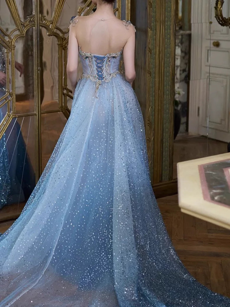 Robe de bal sirène modeste à col rond et sequins avec cape perlée, inspiration robe de soirée longue pour un 19e anniversaire AB2298