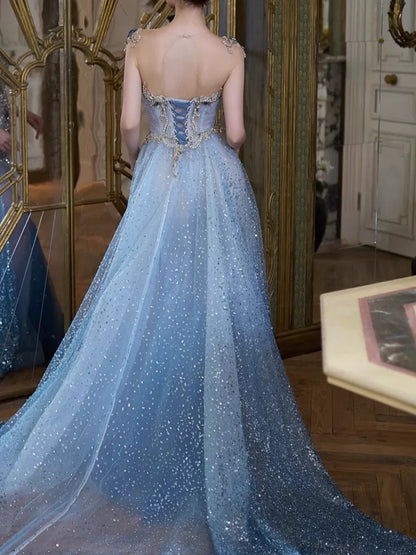 Robe de bal sirène modeste à col rond et sequins avec cape perlée, inspiration robe de soirée longue pour un 19e anniversaire AB2298