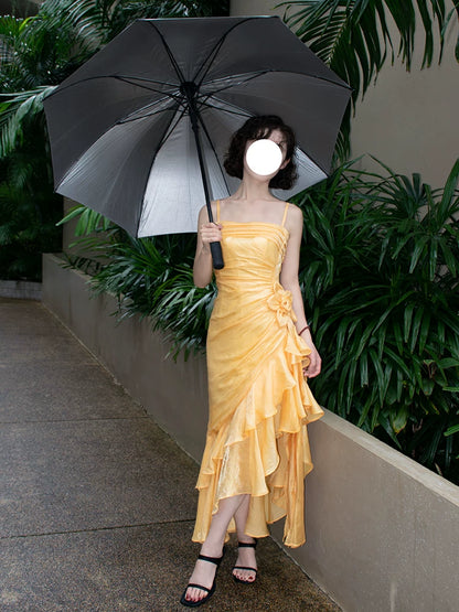 Vintage-Abendkleid im Stil der 1950er Jahre: Inspiration für lange Partykleider im Retro-Stil mit asymmetrischem Saum und Spaghettiträgern, ideal für den 18. Geburtstag (AB2342).