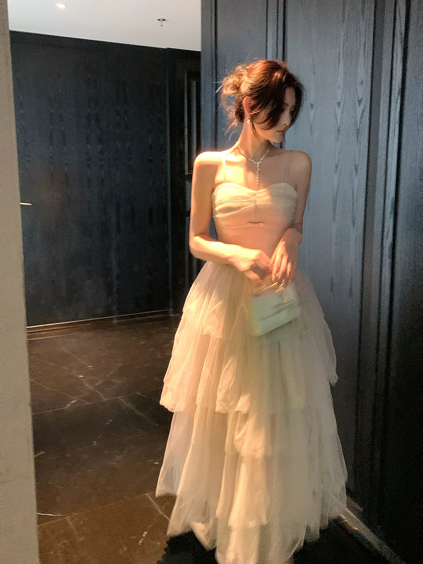 Modest A line Spaghetti Straps Pink Tulle Prom Dresses Wedding Guest Gown 16th Party Birthday Outfits AB2427