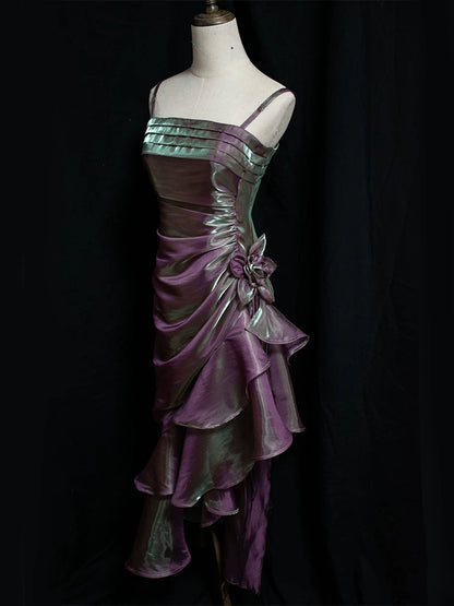 Vintage 50er Jahre High-Low Spaghetti-Träger Ballkleid Inspiration Langes Retro Abendkleid Party 20. Geburtstag Outfit AB2341