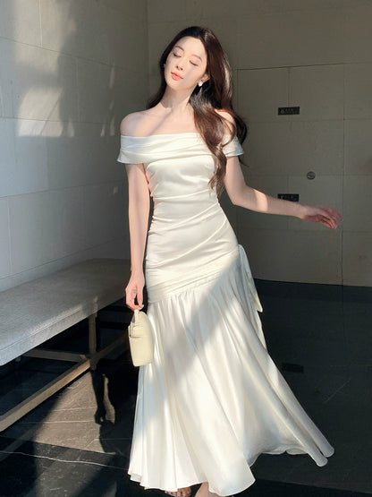Elegantes, schulterfreies, weißes, langes Meerjungfrauen-Abendkleid – perfekt für den 16. Geburtstag oder andere festliche Anlässe (AB2452)