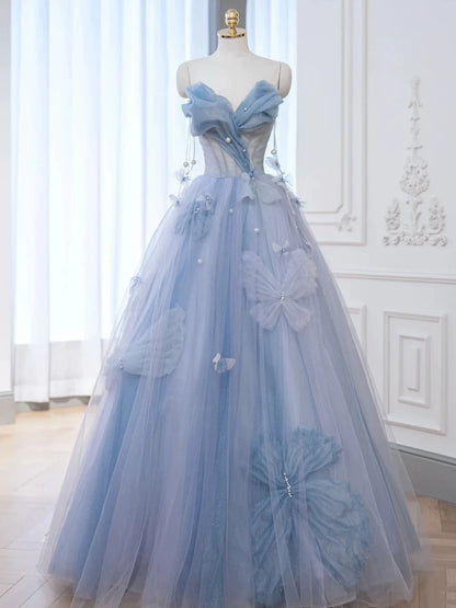 Elegantes Ballkleid mit Herzausschnitt, langes, blaues Tüllkleid, formelles Abendkleid, AB2318