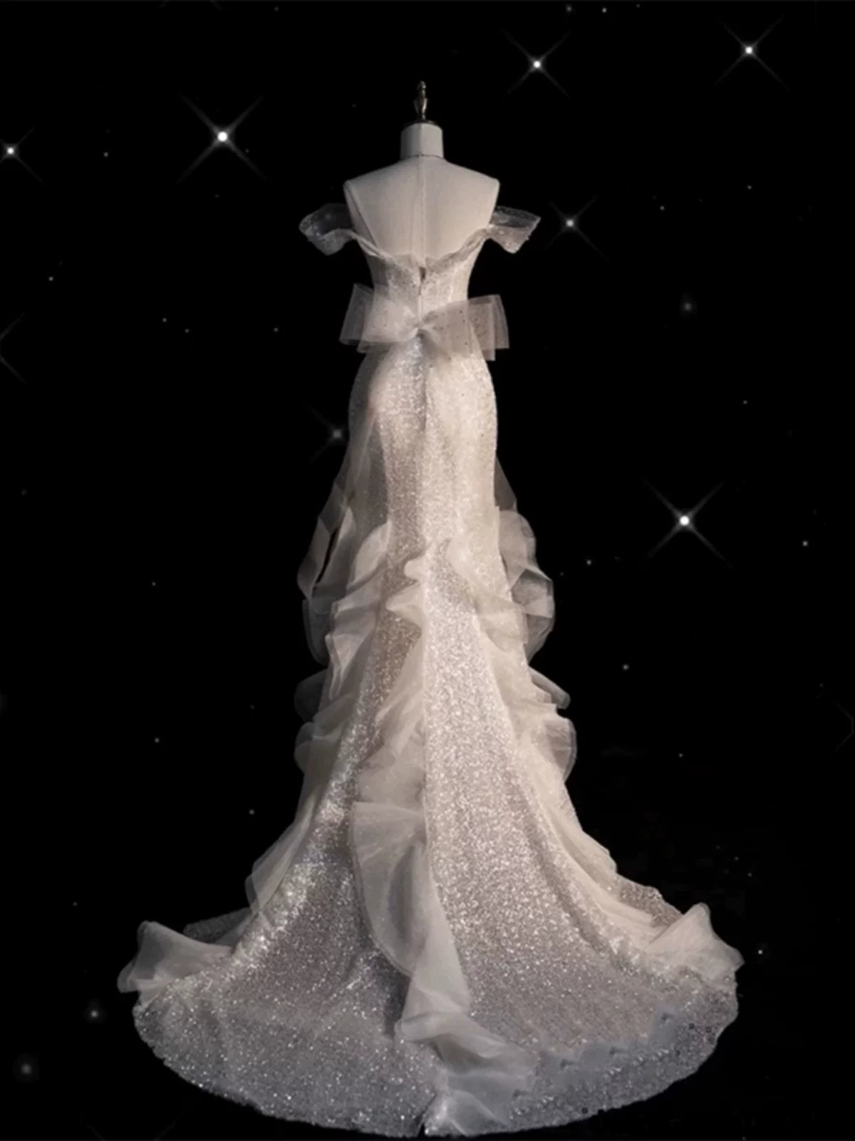 Robe de mariée sirène à paillettes blanches épaules dénudées AB2335